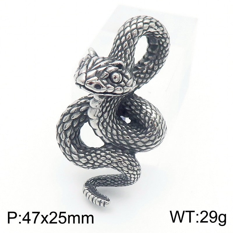 Kemstone Men’s Snake Pendant Necklace – Stainless Steel Gothic Punk Amulet, Norse Dark Jewelry KP55376-BD