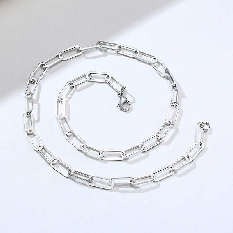 Collar de cadena de eslabones planos de acero inoxidable Kemstone - 6,5 mm, plata elegante para mujer NC-558