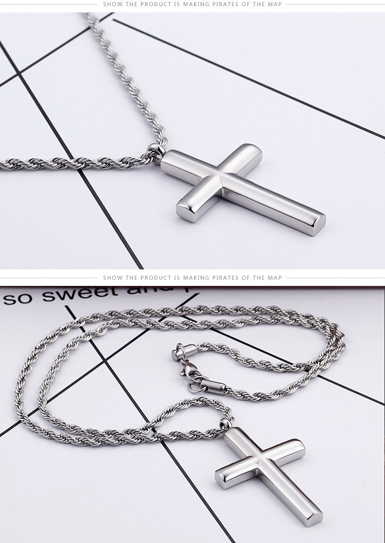 Kemstone Classic Titanium Steel Cross Necklace – Polished Pendant for Couples KP55901-BD