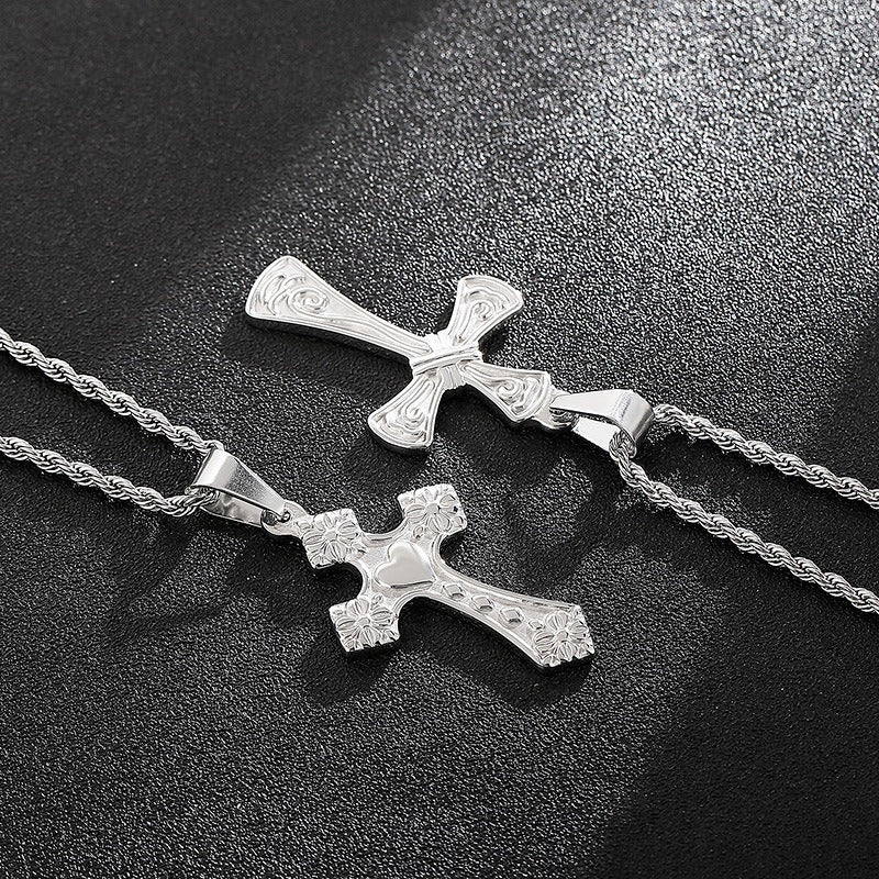 Kemstone Twisted Cross Pendant – Retro Titanium Steel Necklace for Men KP81525-K
