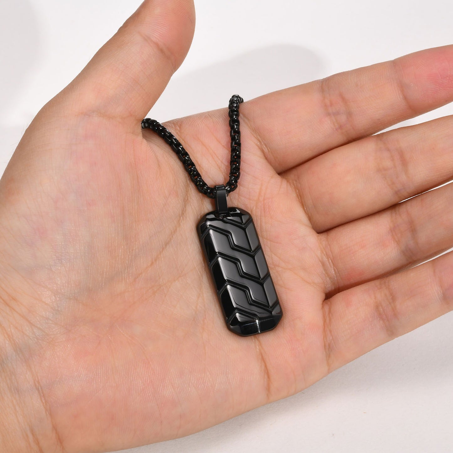 Tire Tread Pendant Necklace for Men – Stainless Steel Geometric Dog Tag PN-1857