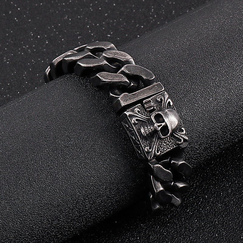 Kemstone Titanium Steel Skull Cuban Chain Bracelet – Bold Streetwear Men’s Accessory KB69725-BD