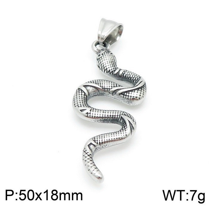 Kemstone Men’s Snake Pendant Necklace – Stainless Steel Gothic Punk Amulet, Norse Dark Jewelry KP55376-BD