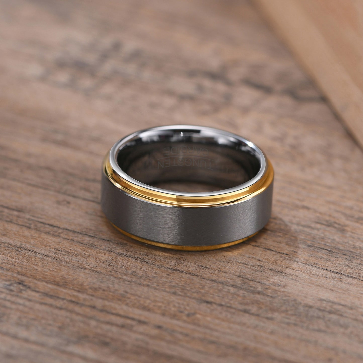 Anello in acciaio al tungsteno Kemstone da uomo - Moderno anello minimalista unisex nero opaco/blu acciaio/grigio satinato | Gioiello resistente e antigraffio TCR-015