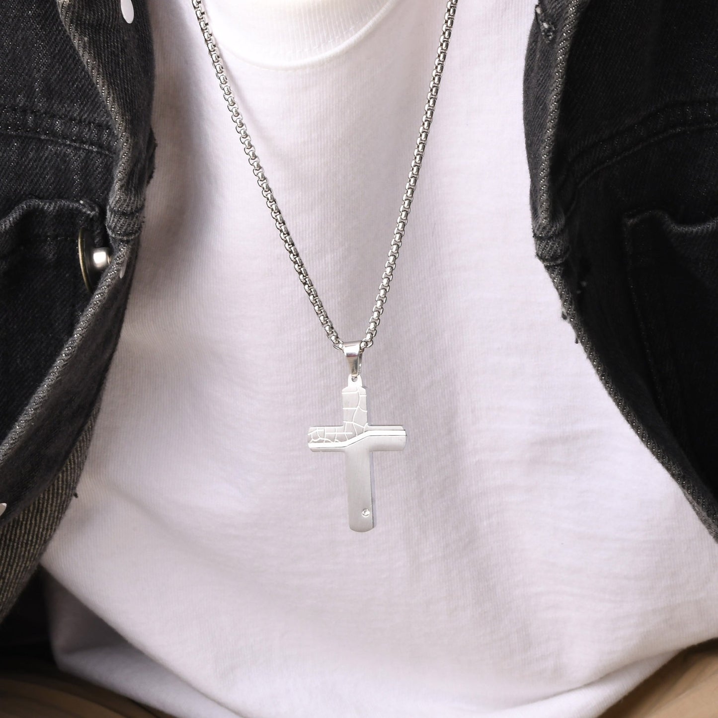 Cracked Cross Pendant Necklace – Stainless Steel, Gothic Street Style (Silver/Gold/Black) PN-1999