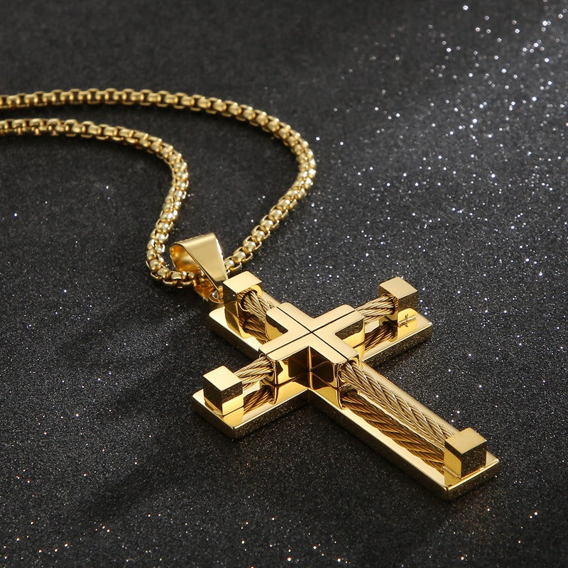 Collar con colgante de cruz de acero inoxidable y titanio minimalista moderno Kemstone para hombre - Joyería unisex duradera y de uso diario KP55886-K