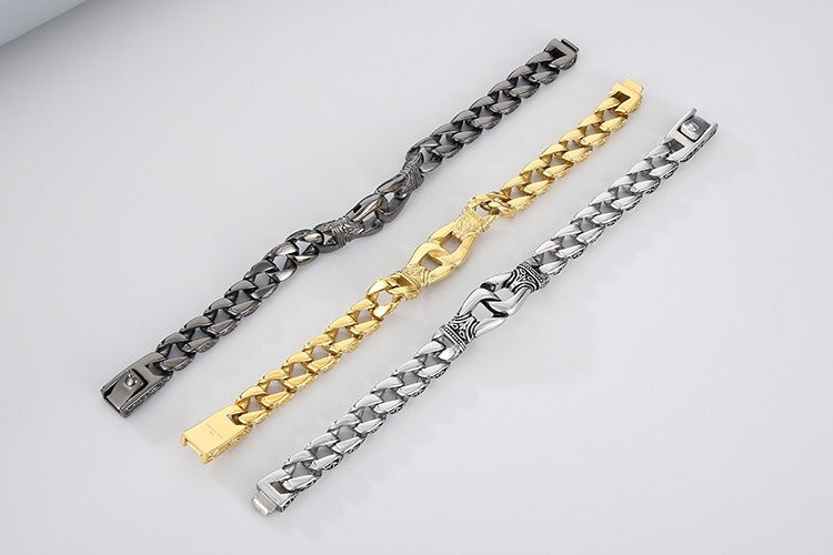 Vintage Stainless Steel Curb Chain Bracelet – 22cm Gothic & Street Style for Men KB23805-D