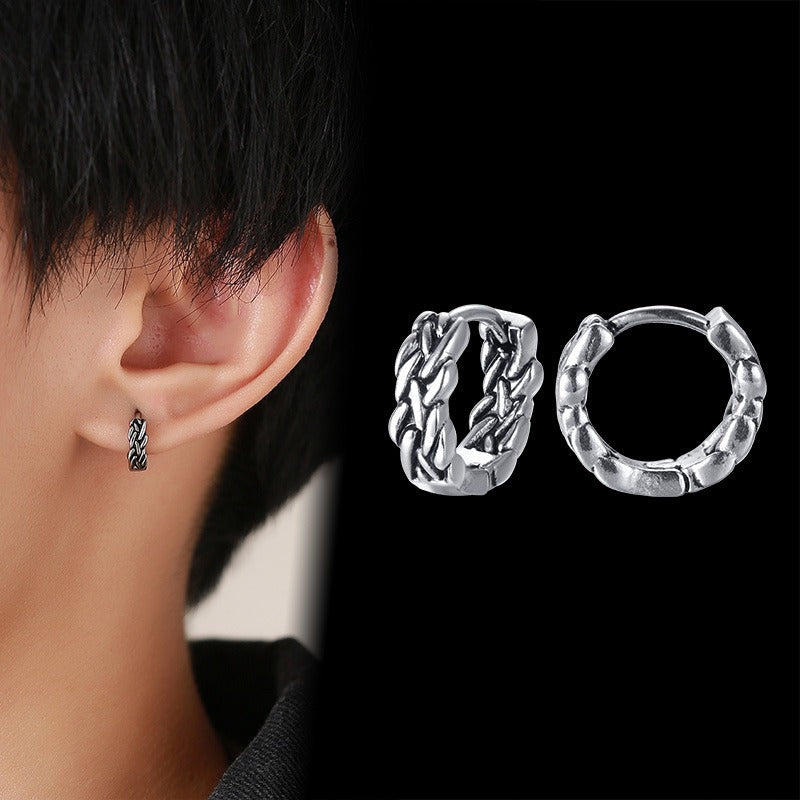 Kemstone Men’s Titanium Steel Hoop Earrings – Braided Rope Huggie Hoops EH-322