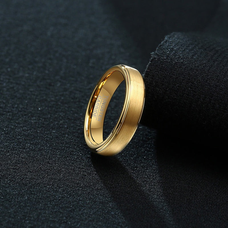 Kemstone Tungsten Steel Graduation Ring – 5mm Black & Gold Matte Finish Men's TCR-061