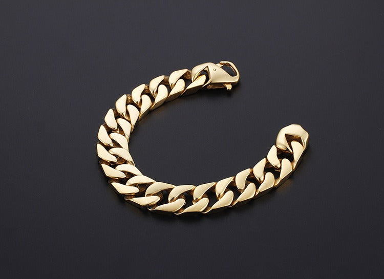 Kemstone Men’s Stainless Steel Cuban Chain Bracelet – 21cm Street Style Gothic Power Link KB27123-D
