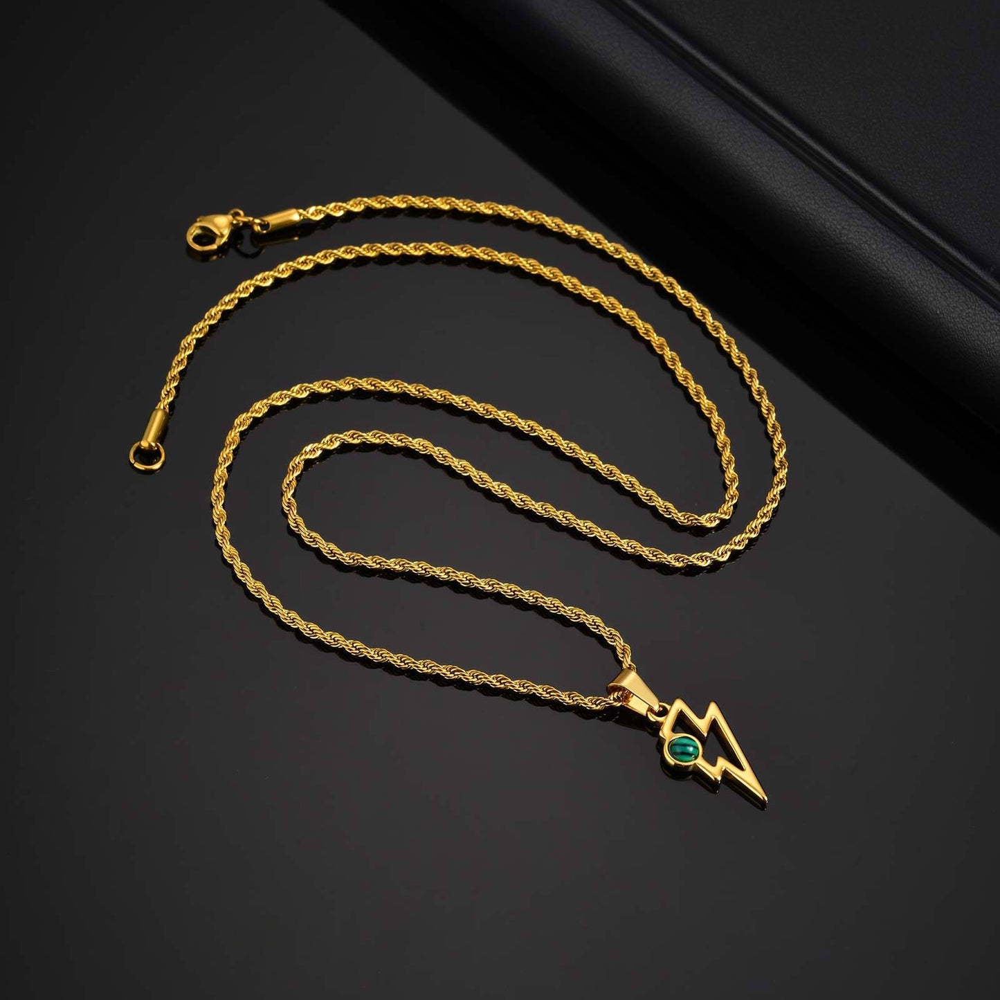 Kemstone Men’s Stainless Steel Lightning Pendant Necklace – Natural Stone Jewelry PN-2202