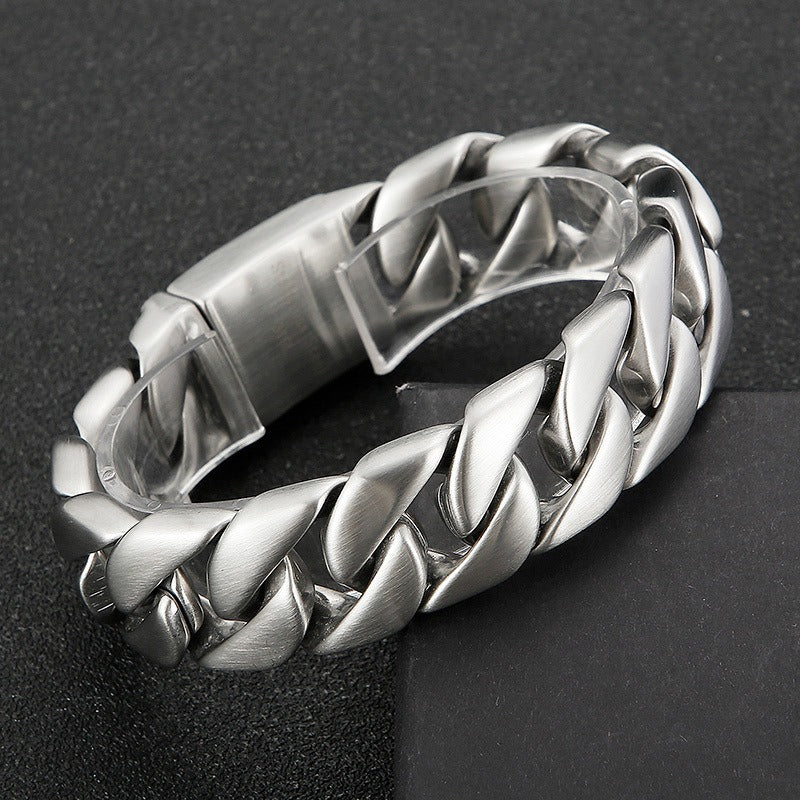 Kemstone Matte Titanium Steel Cuban Link Bracelet – Rugged Minimalist Chain for Men’s Urban & Gothic Style KB162789
