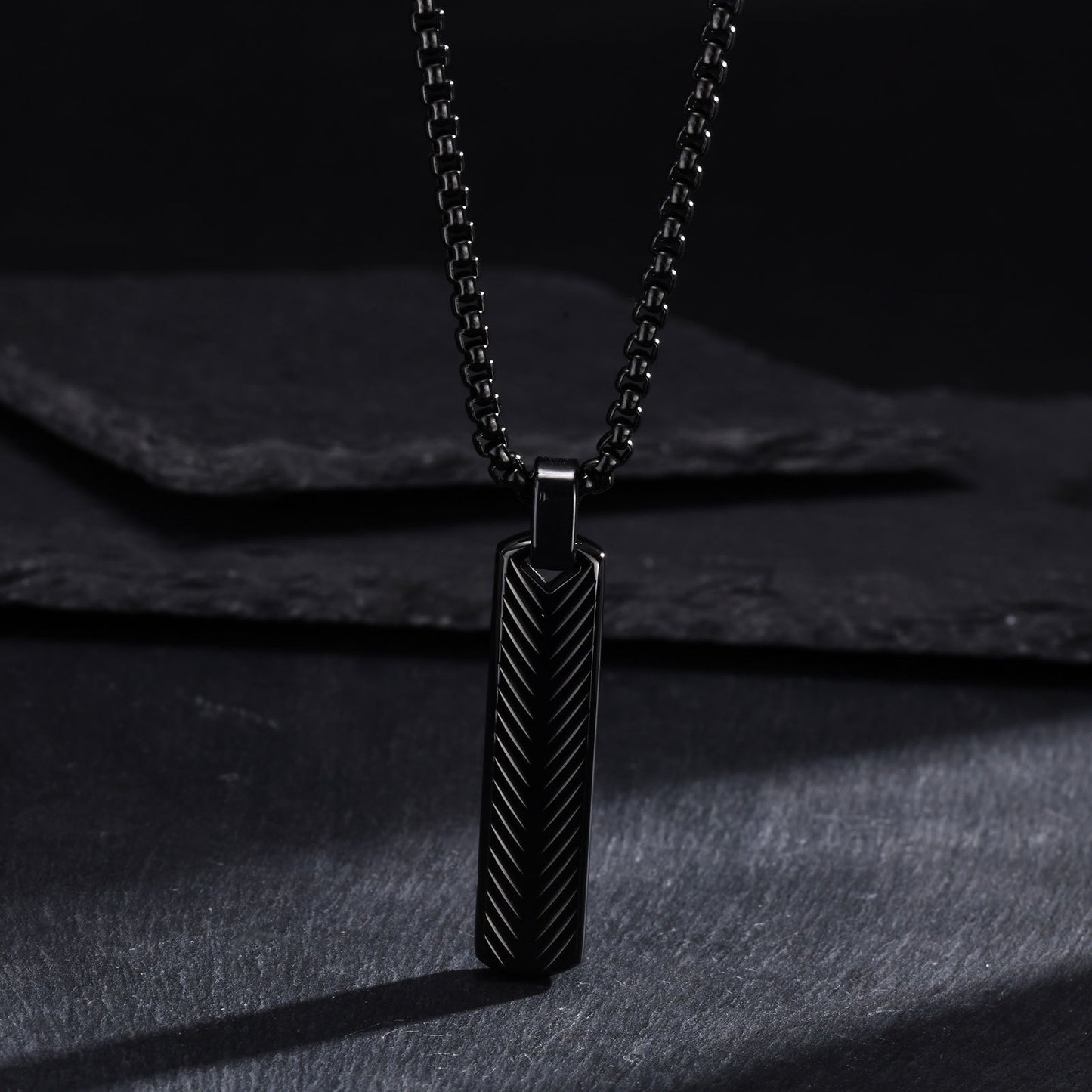Geometric Bar Pendant Necklace for Men | Stainless Steel Chevron Engraved PN2071