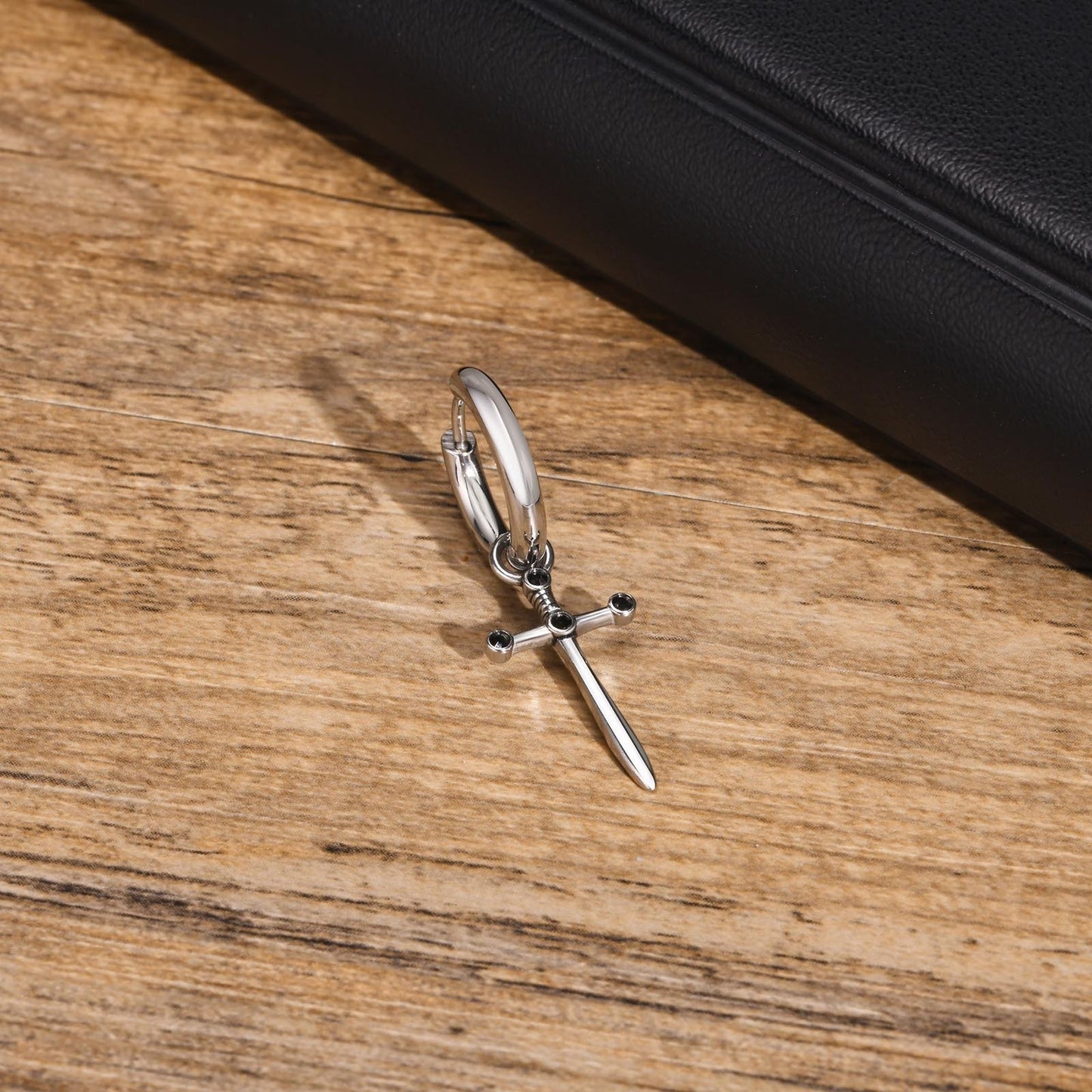 Men's Gothic Cross Hoop Earring – Stainless Steel Sword & Spear Designs ED-684