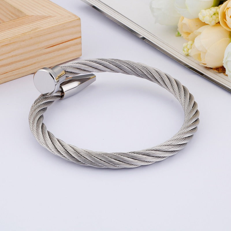 Kemstone Men’s Nail Cable Cuff Bracelet – Stainless Steel Industrial Punk Wristband KB110358-K