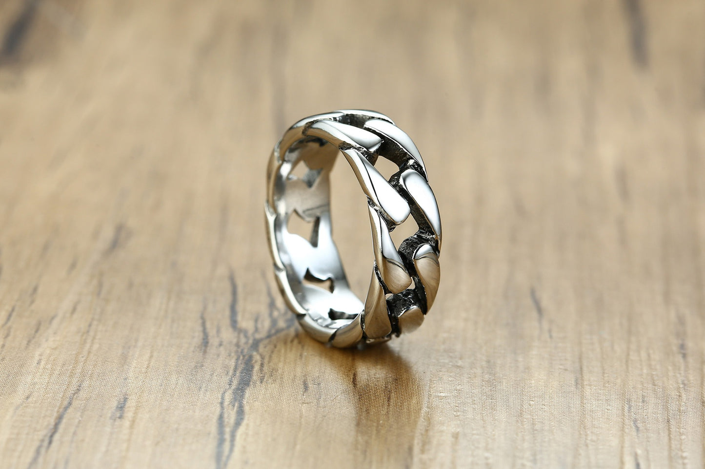 Kemstone Cuban Chain Link Ring – Bold Stainless Steel Biker Band for Men R495