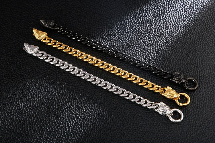 Set di catene in acciaio da uomo Kemstone - Bracciale e collana con testa di lupo per stile punk KB133023