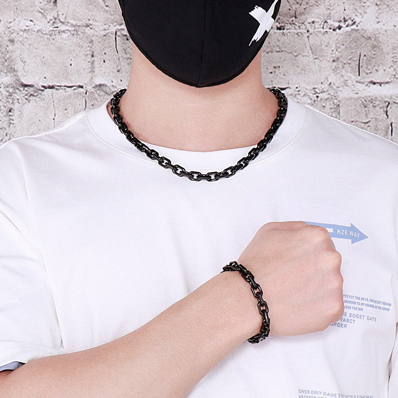 Kemstone Men’s Black O-Link Chain Bracelet & Necklace – Stainless Steel Gothic Viking KS141119-Z