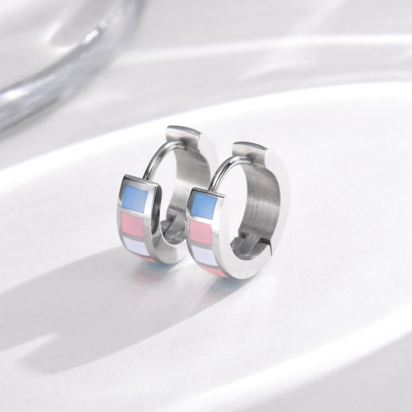 Kemstone Stainless Steel Color Block Hoop Earrings – 13mm Small Huggie Punk Street Style PE-014