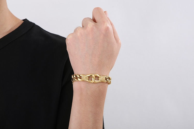 Vintage Stainless Steel Curb Chain Bracelet – 22cm Gothic & Street Style for Men KB23805-D