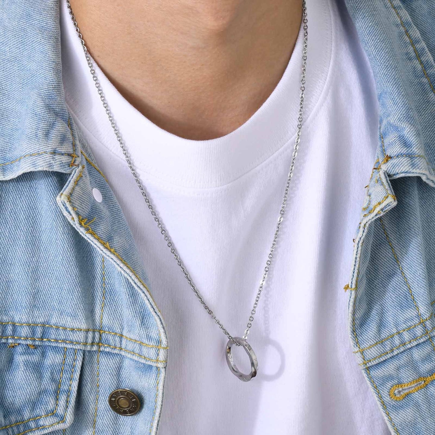 Kemstone Viking Rune Möbius Pendant Necklace – Stainless Steel Norse Circle Amulet PN-1708
