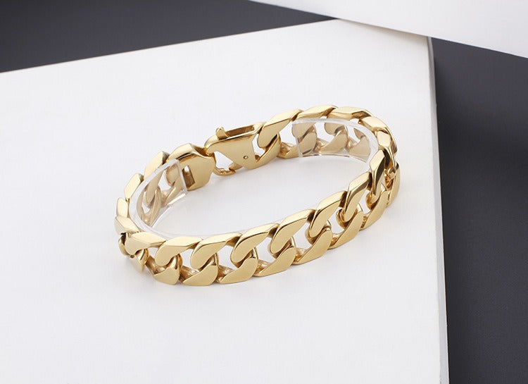 Kemstone Men’s Stainless Steel Cuban Chain Bracelet – 21cm Street Style Gothic Power Link KB27123-D