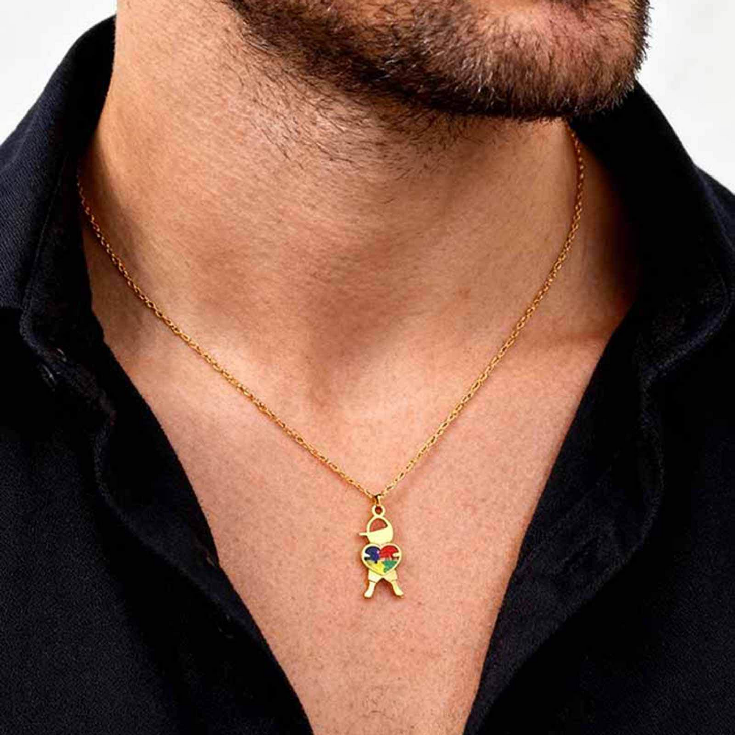 Kemstone Stainless Steel Puzzle Heart Pendant Necklace Colorful Enamel for Men Women NC-2257