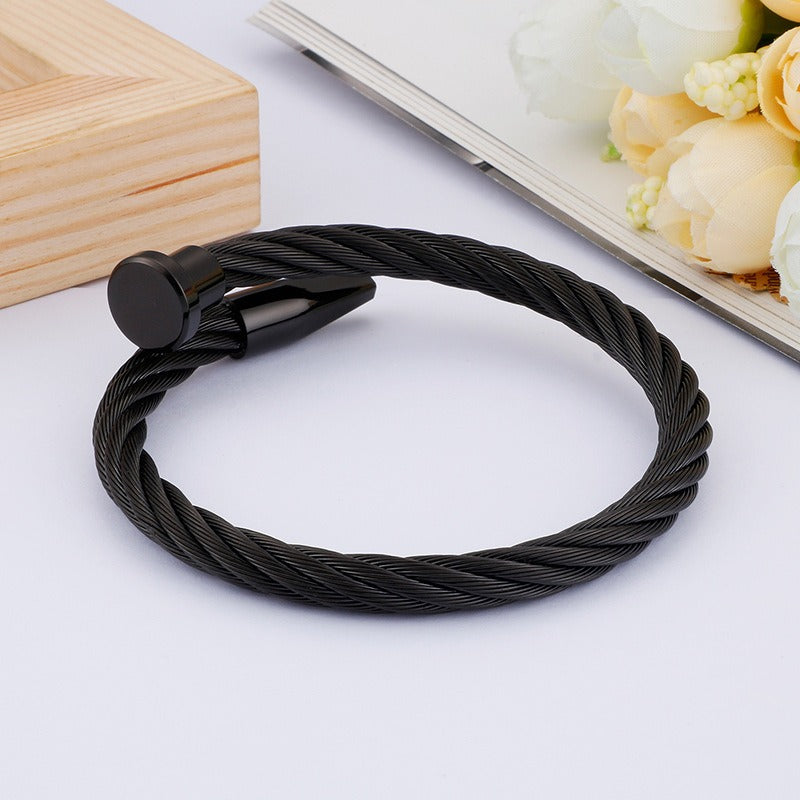 Kemstone Men’s Nail Cable Cuff Bracelet – Stainless Steel Industrial Punk Wristband KB110358-K