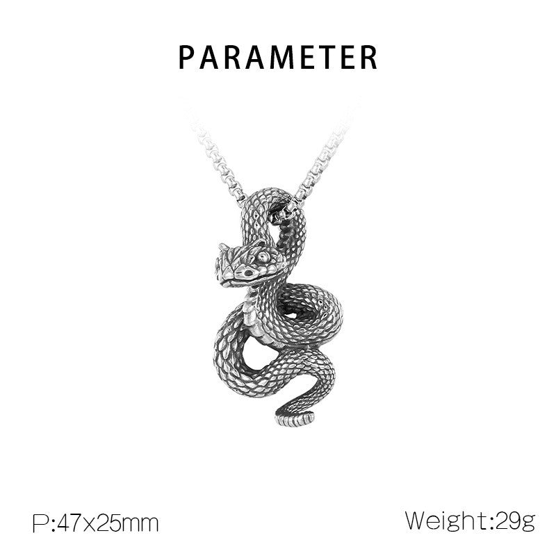 Kemstone Men’s Snake Pendant Necklace – Stainless Steel Gothic Punk Amulet, Norse Dark Jewelry KP55376-BD