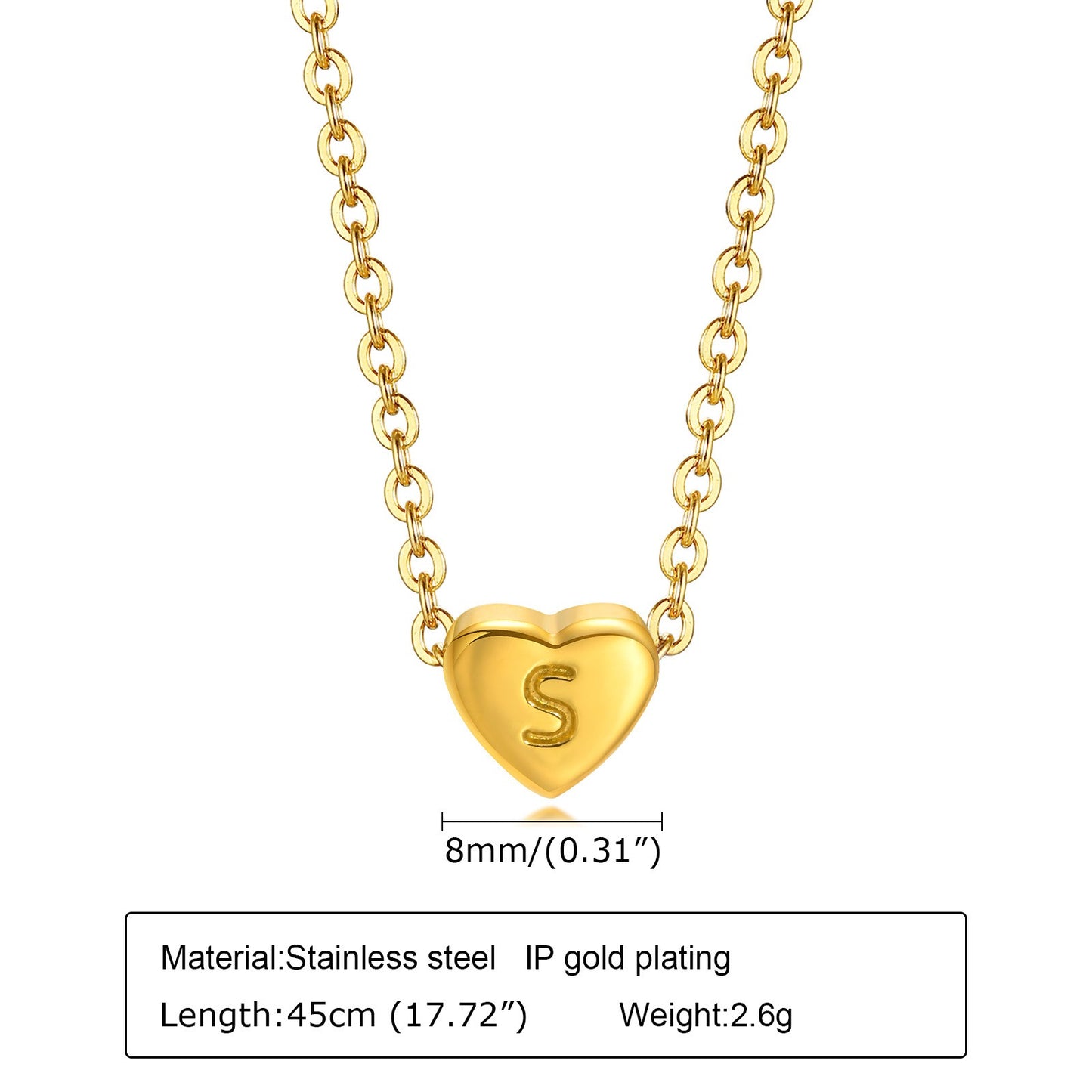 Collar de acero inoxidable Kemstone con letras de corazón - Colgante de amor con 26 letras del alfabeto PN-1670