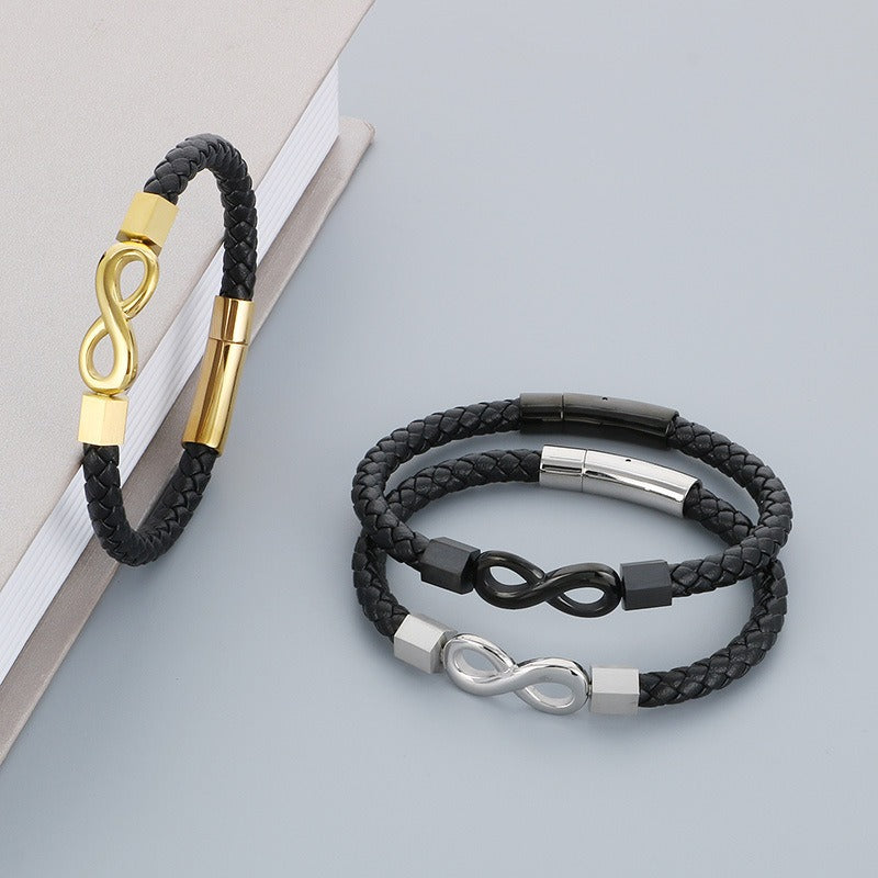 Simbolo dell'infinito, cinturino in pelle intrecciata, chiusura magnetica in acciaio al titanio per uomo KB182678-JR