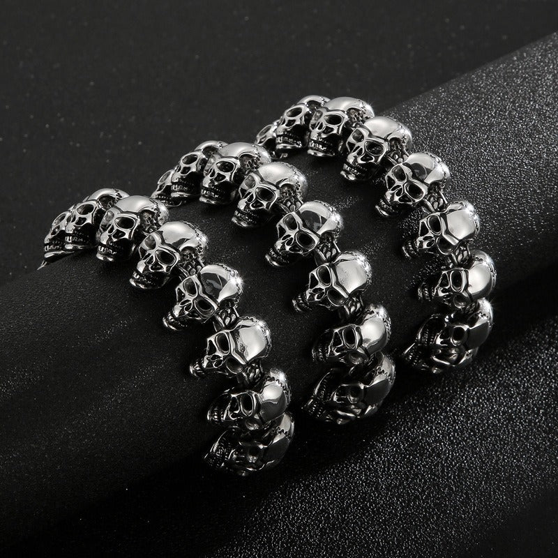 Kemstone Skull Link Chain Necklace & Bracelet – Stainless Steel Gothic Hip-Hop Jewelry KB29213-D