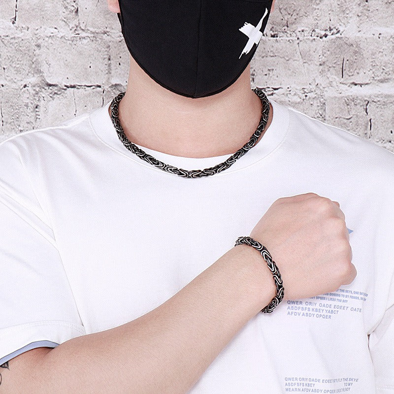 Kemstone Men’s V-Byzantine Stainless Steel Chain Set – Bold Hip Hop Link Necklace & Bracelet, 20–50cm KS141151-Z
