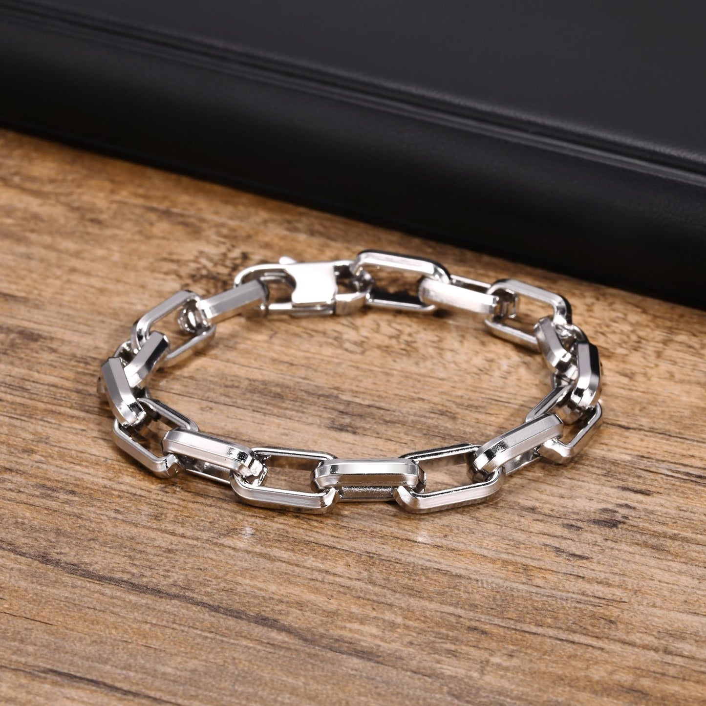 Chunky Square-Link Stainless Steel Bracelet for Men – Norse-Inspired Heavy Chain BR-1734