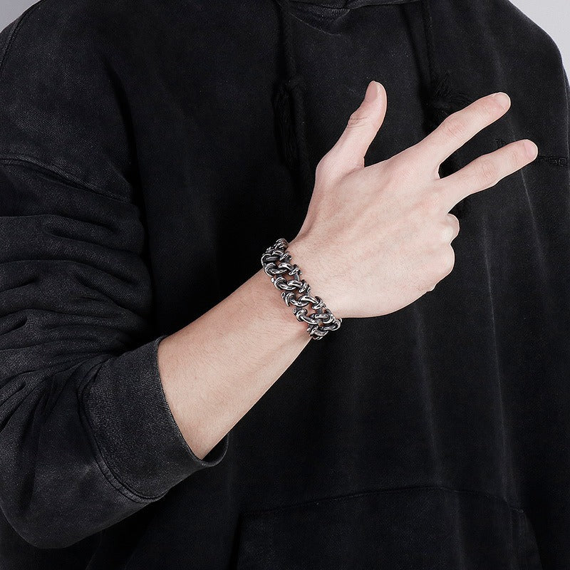 Kemstone Men’s Stainless Steel Viking Chain Bracelet – 16–20mm Gothic Street Warrior KB82293-BD