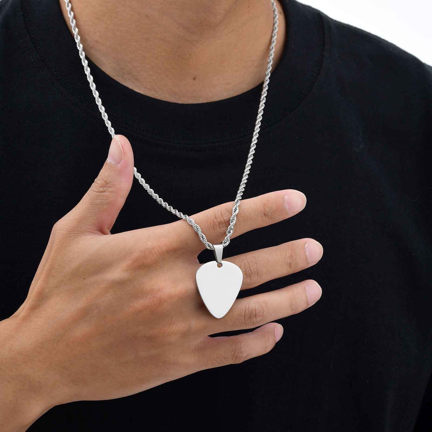 Kemstone Stainless Steel Guitar Pick Pendant Necklace – Men’s Jewelry Gold, Silver, Black PN-1843
