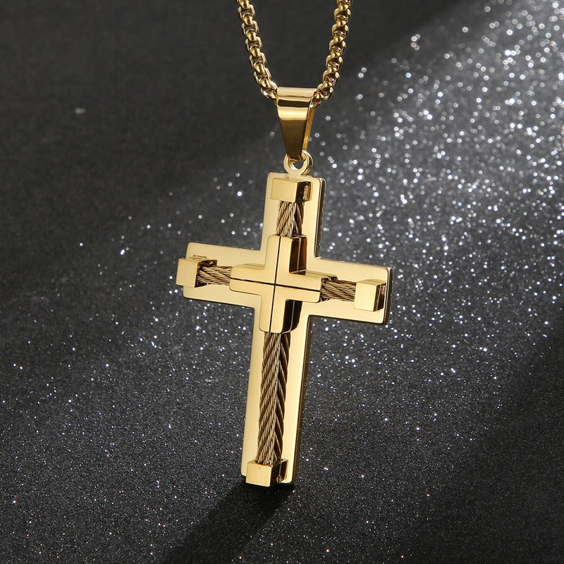 Collar con colgante de cruz de acero inoxidable y titanio minimalista moderno Kemstone para hombre - Joyería unisex duradera y de uso diario KP55886-K