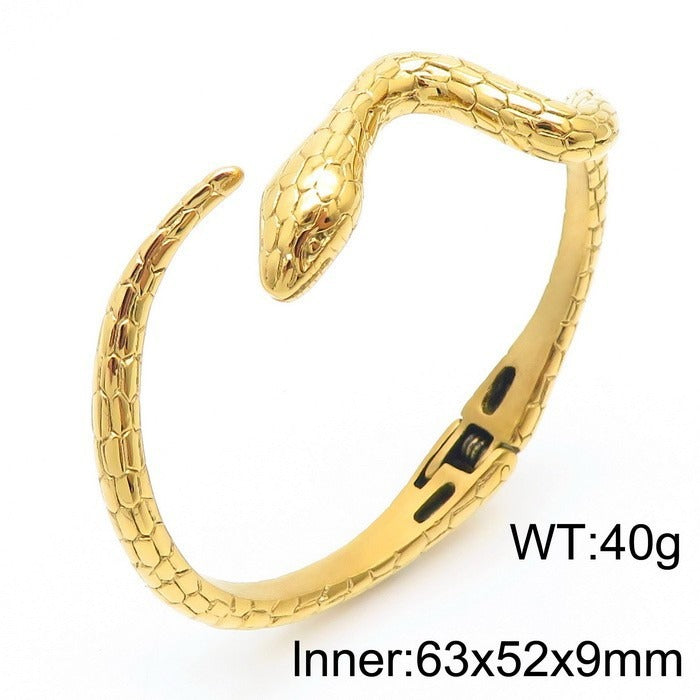 Kemstone Men’s Snake Bracelet – Punk Gothic Stainless Steel Cuff with Red/Green Eyes Norse-Inspired KB148287