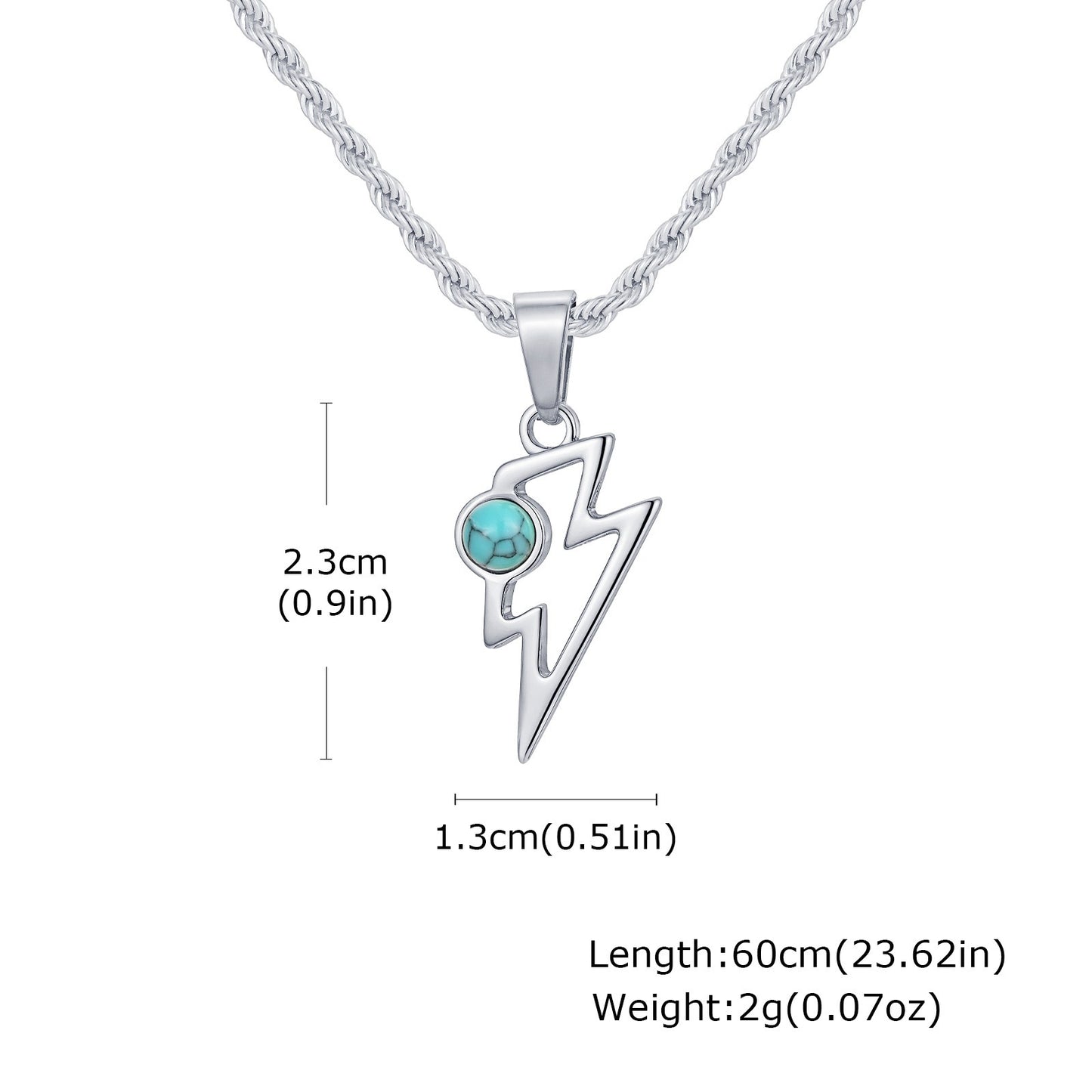 Kemstone Men’s Stainless Steel Lightning Pendant Necklace – Natural Stone Jewelry PN-2202