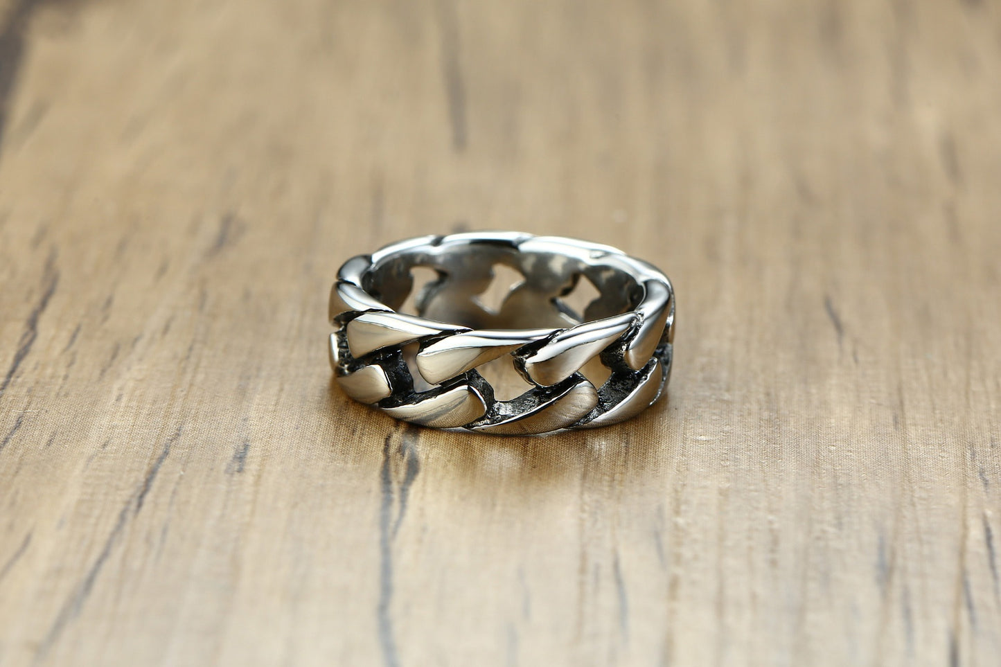 Kemstone Cuban Chain Link Ring – Bold Stainless Steel Biker Band for Men R495