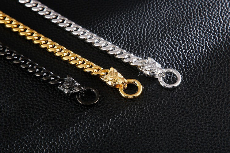 Set di catene in acciaio da uomo Kemstone - Bracciale e collana con testa di lupo per stile punk KB133023