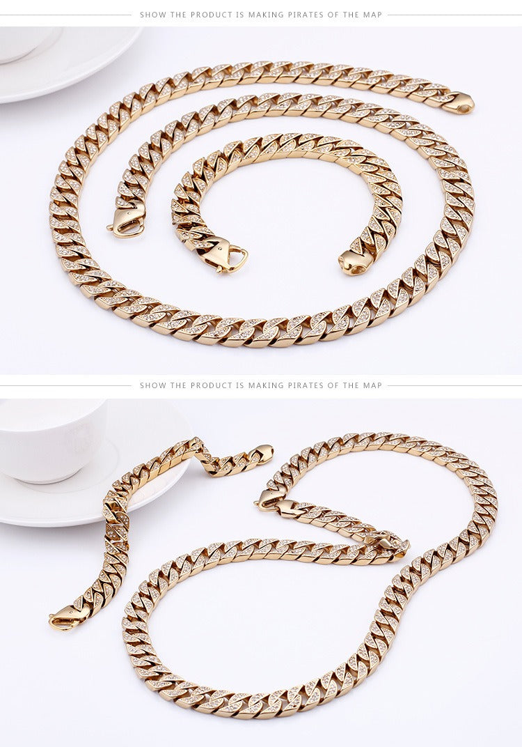 Cadena de eslabones cubanos Kemstone Bold - Collar de acero inoxidable estilo hip hop con piedras brillantes de corte completo KS102416-BD