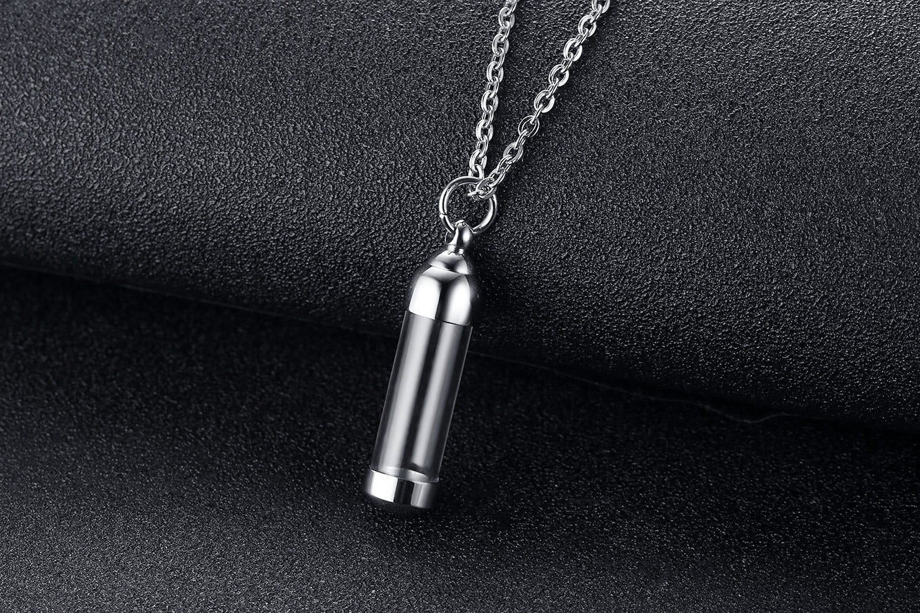 Kemstone Men’s Stainless Steel Glass Vial Pendant Necklace – Gothic Memorial Perfume Bottle Urn Amulet PN-716