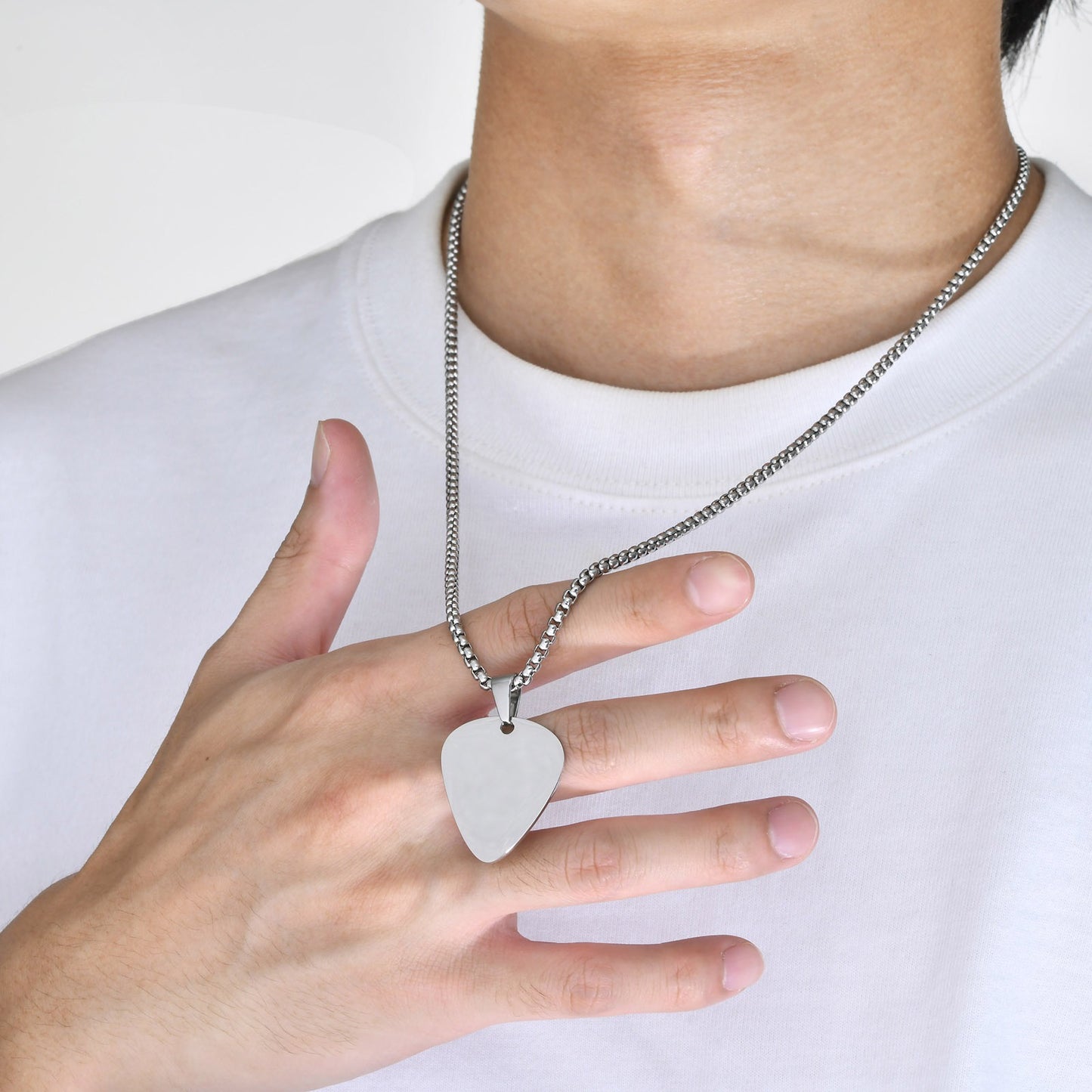 Kemstone Steel Guitar Pick Pendant Necklace – 316L Stainless Steel Minimalist Rock Jewelry PN-1843