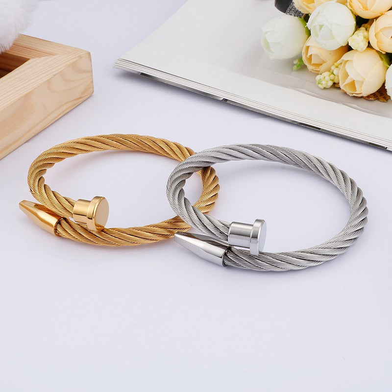 Kemstone Men’s Nail Cable Cuff Bracelet – Stainless Steel Industrial Punk Wristband KB110358-K
