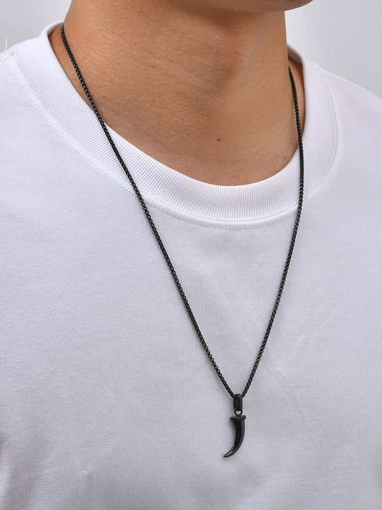 Kemstone Stainless Steel Horn Pendant Necklace for Men Punk Vintage Style PN2451