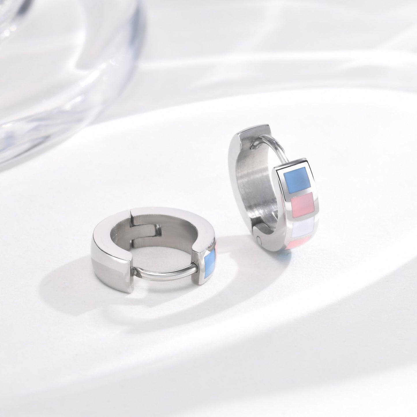 Kemstone Stainless Steel Color Block Hoop Earrings – 13mm Small Huggie Punk Street Style PE-014