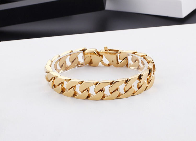 Kemstone Men’s Stainless Steel Cuban Chain Bracelet – 21cm Street Style Gothic Power Link KB27123-D