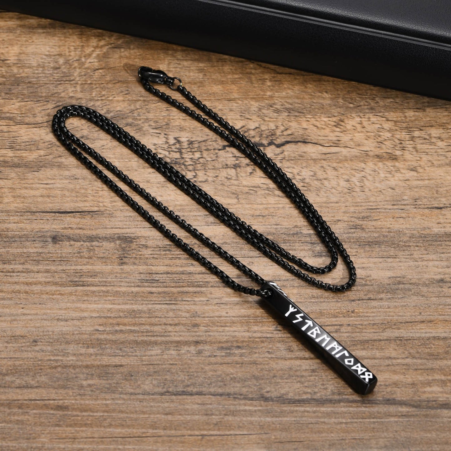 Kemstone Nordic Rune Bar Necklace – Stainless Steel Viking Pendant, Elder Futhark Engraving NC-1383
