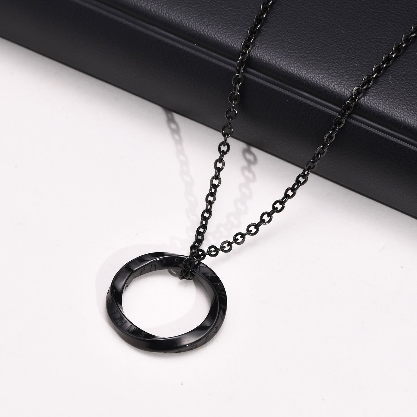 Kemstone Viking Rune Möbius Pendant Necklace – Stainless Steel Norse Circle Amulet PN-1708